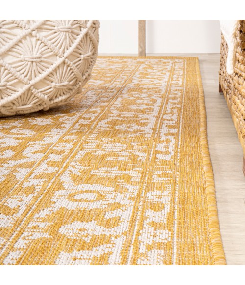 SANTA MONICA Area Rug Malta Bohemian Medallion Textured Weave Yellow/Cream 5' Square Indoor/Outdoor Area Rug