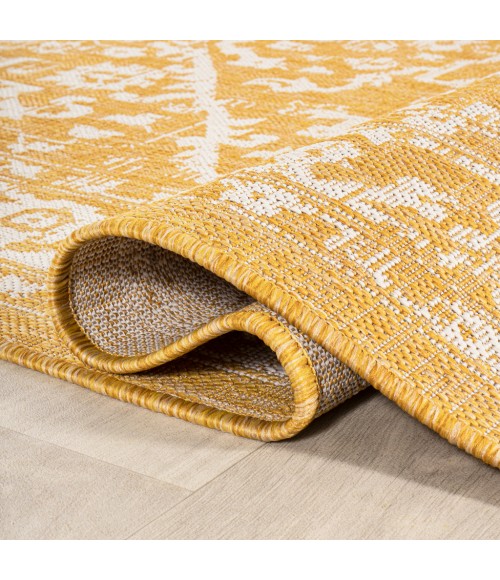 SANTA MONICA Area Rug Malta Bohemian Medallion Textured Weave Yellow/Cream 5' Square Indoor/Outdoor Area Rug