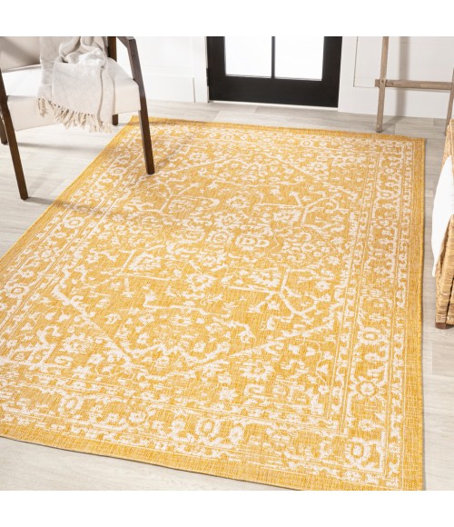 SANTA MONICA Area Rug Malta Bohemian Medallion Textured Weave Yellow/Cream 5 ft. x 8 ft. Indoor/Outdoor Area Rug