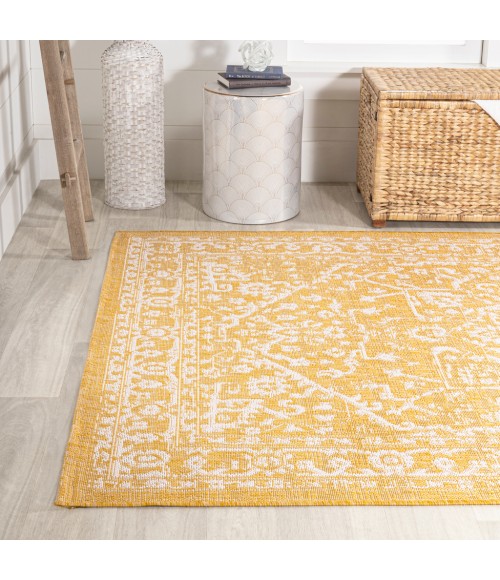SANTA MONICA Area Rug Malta Bohemian Medallion Textured Weave Yellow/Cream 5 ft. x 8 ft. Indoor/Outdoor Area Rug