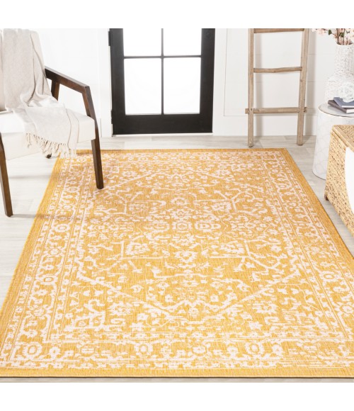SANTA MONICA Area Rug Malta Bohemian Medallion Textured Weave Yellow/Cream 5 ft. x 8 ft. Indoor/Outdoor Area Rug