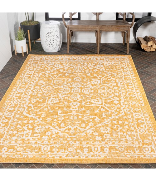 SANTA MONICA Area Rug Malta Bohemian Medallion Textured Weave Yellow/Cream 5 ft. x 8 ft. Indoor/Outdoor Area Rug