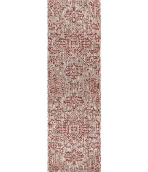 SANTA MONICA Area Rug Estrella Bohemian Medallion Textured Weave Red/Taupe 2 ft. x 10 ft. Indoor/Outdoor Runner Rug