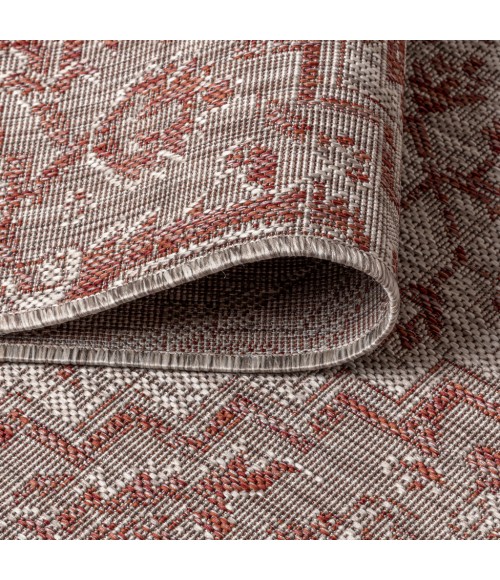 Estrella Bohemian Medallion Textured Weave Red/Taupe 5' Square Indoor/Outdoor Area Rug