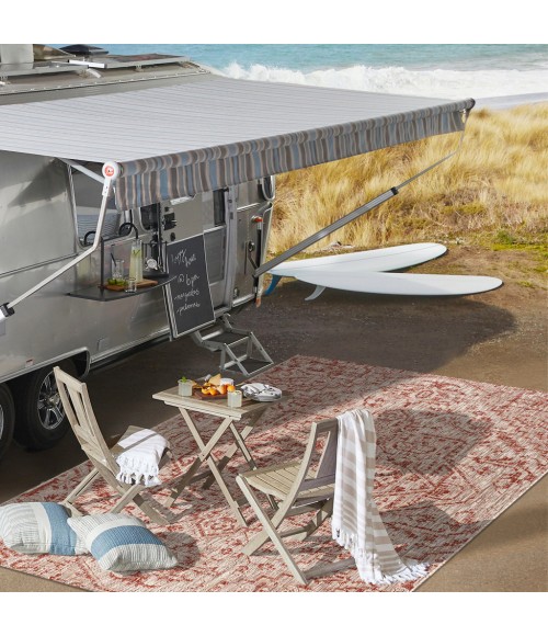 Estrella Bohemian Medallion Textured Weave Red/Taupe 5' Square Indoor/Outdoor Area Rug