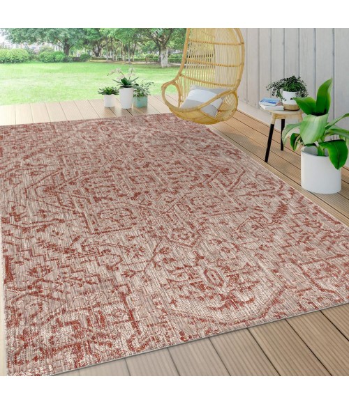SANTA MONICA Area Rug Estrella Bohemian Medallion Textured Weave Red/Taupe 4 ft. x 6 ft. Indoor/Outdoor Area Rug