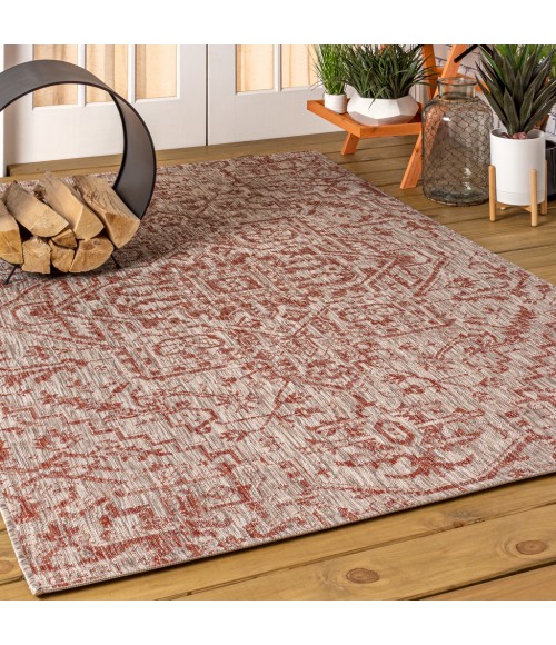 SANTA MONICA Area Rug Estrella Bohemian Medallion Textured Weave Red/Taupe 4 ft. x 6 ft. Indoor/Outdoor Area Rug
