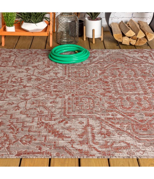 SANTA MONICA Area Rug Estrella Bohemian Medallion Textured Weave Red/Taupe 4 ft. x 6 ft. Indoor/Outdoor Area Rug