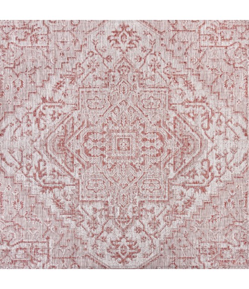 Estrella Bohemian Medallion Textured Weave Red/Taupe 5' Square Indoor/Outdoor Area Rug