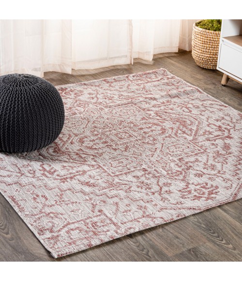 Estrella Bohemian Medallion Textured Weave Red/Taupe 5' Square Indoor/Outdoor Area Rug