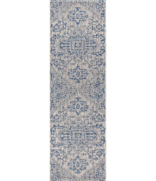 SANTA MONICA Area Rug Estrella Bohemian Medallion Textured Weave Navy/Gray 2 ft. x 10 ft. Indoor/Outdoor Runner Rug