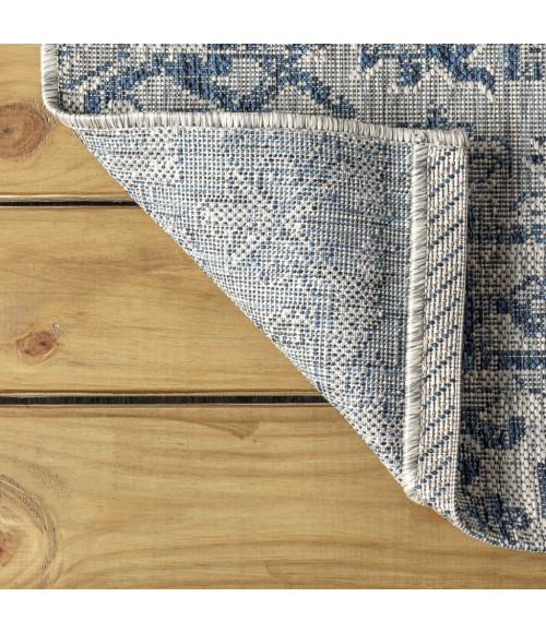 SANTA MONICA Area Rug Estrella Bohemian Medallion Textured Weave Navy/Gray 5' Round Indoor/Outdoor Area Rug