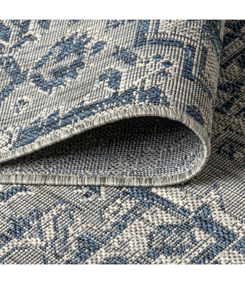 SANTA MONICA Area Rug Estrella Bohemian Medallion Textured Weave Navy/Gray 5' Round Indoor/Outdoor Area Rug