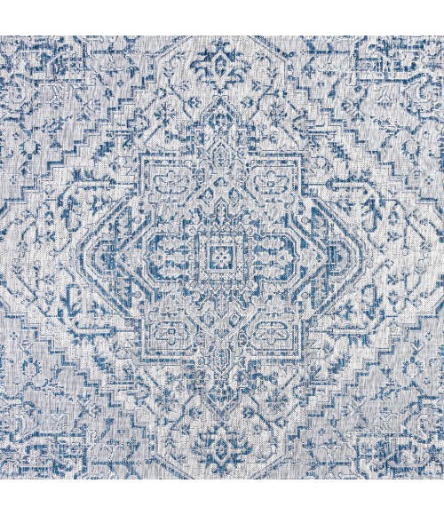 SANTA MONICA Area Rug Estrella Bohemian Medallion Textured Weave Navy/Gray 5' Square Indoor/Outdoor Area Rug