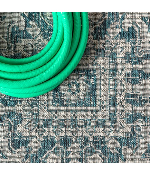 SANTA MONICA Area Rug Estrella Bohemian Medallion Textured Weave Teal/Gray 9 ft. x 12 ft. Indoor/Outdoor Area Rug