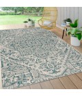 SANTA MONICA Area Rug Estrella Bohemian Medallion Textured Weave Teal/Gray 9 ft. x 12 ft. Indoor/Outdoor Area Rug