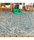 SANTA MONICA Area Rug Estrella Bohemian Medallion Textured Weave Teal/Gray 9 ft. x 12 ft. Indoor/Outdoor Area Rug