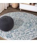 Estrella Bohemian Medallion Textured Weave Teal/Gray 5' Round Indoor/Outdoor Area Rug