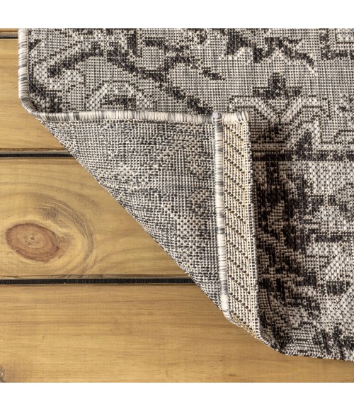 SANTA MONICA Area Rug Estrella Bohemian Medallion Textured Weave Black/Gray 5' Square Indoor/Outdoor Area Rug