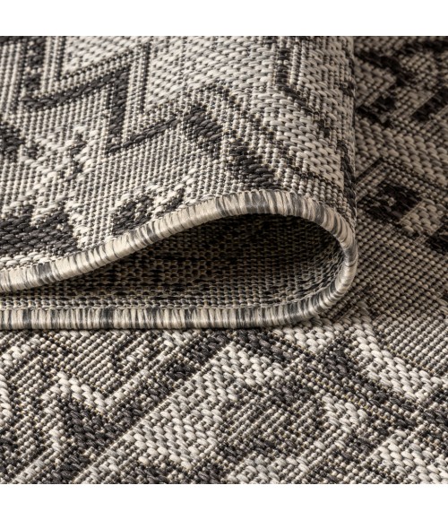 SANTA MONICA Area Rug Estrella Bohemian Medallion Textured Weave Black/Gray 5' Square Indoor/Outdoor Area Rug