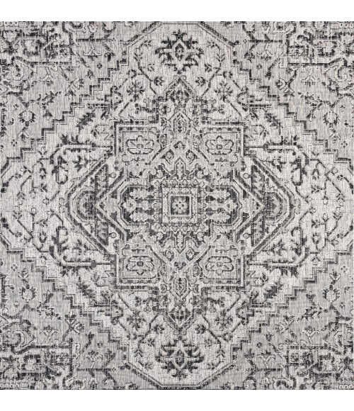 SANTA MONICA Area Rug Estrella Bohemian Medallion Textured Weave Black/Gray 5' Square Indoor/Outdoor Area Rug