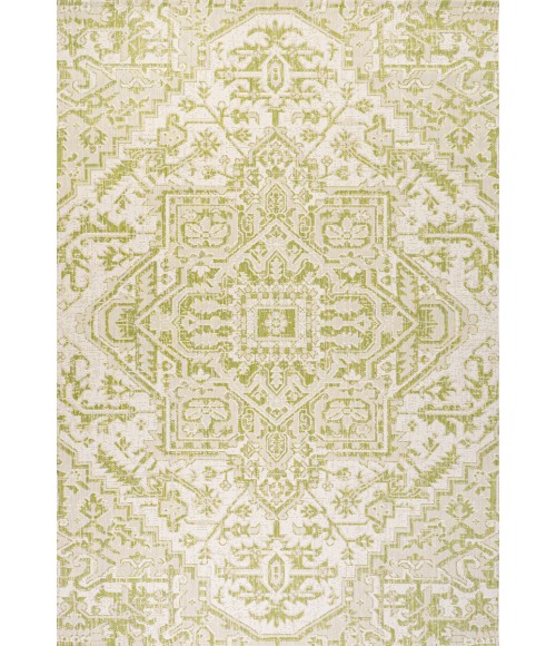 SANTA MONICA Area Rug Estrella Bohemian Medallion Textured Weave Cream/Green 3 ft. x 5 ft. Indoor/Outdoor Area Rug