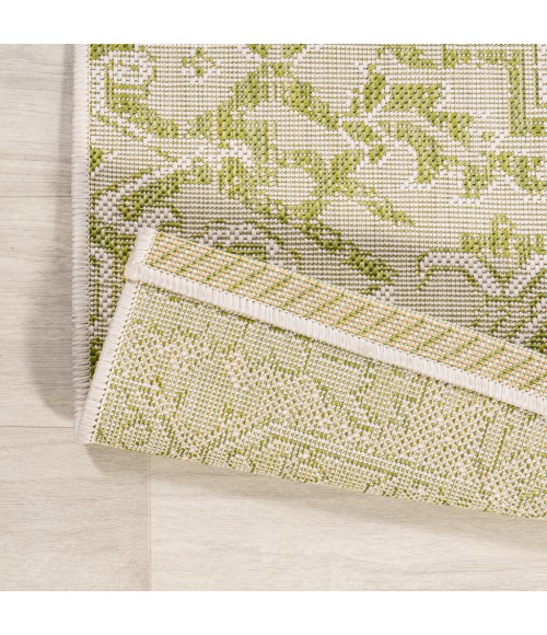 SANTA MONICA Area Rug Estrella Bohemian Medallion Textured Weave Cream/Green 5' Round Indoor/Outdoor Area Rug