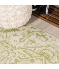 SANTA MONICA Area Rug Estrella Bohemian Medallion Textured Weave Cream/Green 5' Round Indoor/Outdoor Area Rug