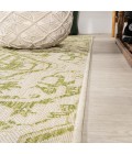 SANTA MONICA Area Rug Estrella Bohemian Medallion Textured Weave Cream/Green 5' Round Indoor/Outdoor Area Rug