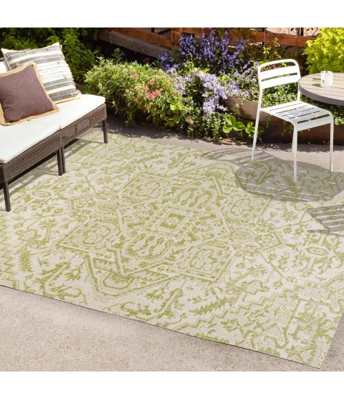 SANTA MONICA Area Rug Estrella Bohemian Medallion Textured Weave Cream/Green 3 ft. x 5 ft. Indoor/Outdoor Area Rug