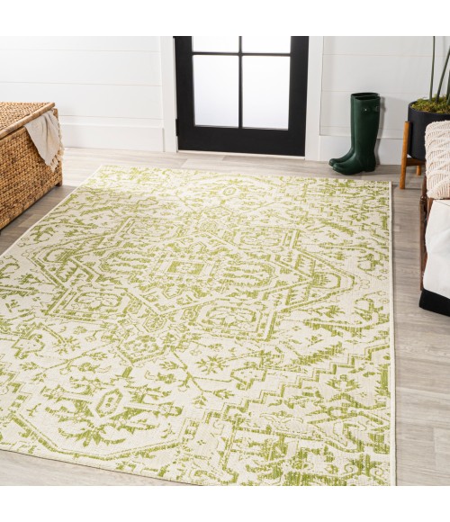 SANTA MONICA Area Rug Estrella Bohemian Medallion Textured Weave Cream/Green 3 ft. x 5 ft. Indoor/Outdoor Area Rug
