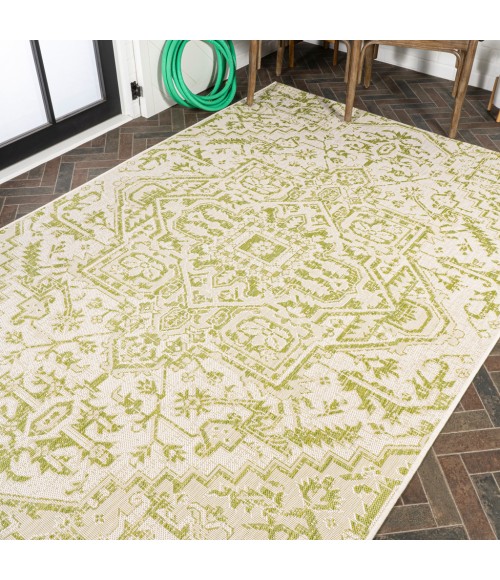 SANTA MONICA Area Rug Estrella Bohemian Medallion Textured Weave Cream/Green 3 ft. x 5 ft. Indoor/Outdoor Area Rug