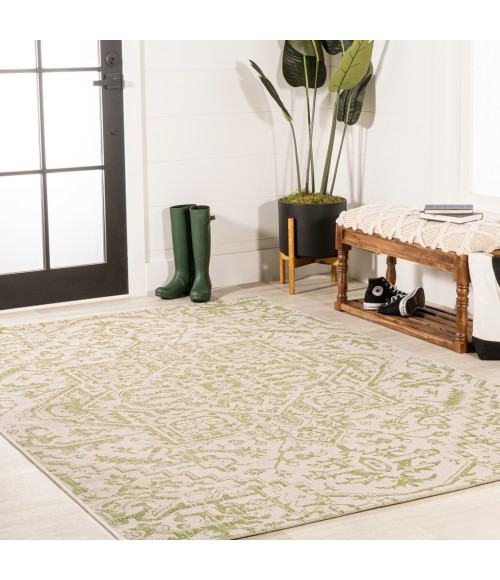 SANTA MONICA Area Rug Estrella Bohemian Medallion Textured Weave Cream/Green 3 ft. x 5 ft. Indoor/Outdoor Area Rug