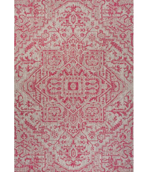 SANTA MONICA Area Rug Estrella Bohemian Medallion Textured Weave Light Gray/Fuchsia 4 ft. x 6 ft. Indoor/Outdoor Area Rug