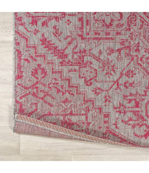 SANTA MONICA Area Rug Estrella Bohemian Medallion Textured Weave Light Gray/Fuchsia 2 ft. x 10 ft. Indoor/Outdoor Runner Rug