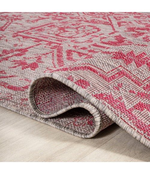 SANTA MONICA Area Rug Estrella Bohemian Medallion Textured Weave Light Gray/Fuchsia 2 ft. x 10 ft. Indoor/Outdoor Runner Rug