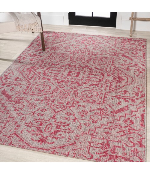 SANTA MONICA Area Rug Estrella Bohemian Medallion Textured Weave Light Gray/Fuchsia 4 ft. x 6 ft. Indoor/Outdoor Area Rug