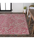 SANTA MONICA Area Rug Estrella Bohemian Medallion Textured Weave Light Gray/Fuchsia 4 ft. x 6 ft. Indoor/Outdoor Area Rug