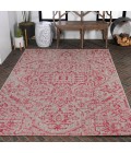 SANTA MONICA Area Rug Estrella Bohemian Medallion Textured Weave Light Gray/Fuchsia 4 ft. x 6 ft. Indoor/Outdoor Area Rug