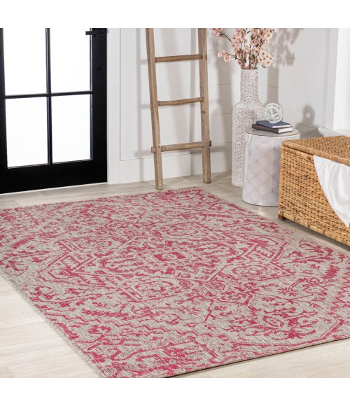 SANTA MONICA Area Rug Estrella Bohemian Medallion Textured Weave Light Gray/Fuchsia 4 ft. x 6 ft. Indoor/Outdoor Area Rug