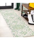 SANTA MONICA Area Rug Estrella Bohemian Medallion Textured Weave Green/Cream 2 ft. x 8 ft. Indoor/Outdoor Runner Rug