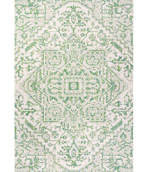 SANTA MONICA Area Rug Estrella Bohemian Medallion Textured Weave Green/Cream 4 ft. x 6 ft. Indoor/Outdoor Area Rug