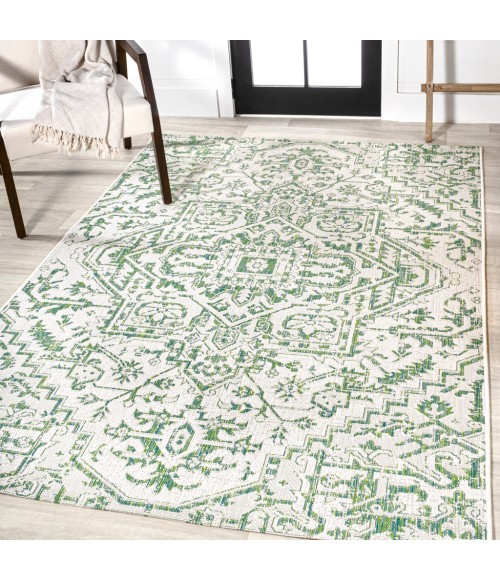 SANTA MONICA Area Rug Estrella Bohemian Medallion Textured Weave Green/Cream 4 ft. x 6 ft. Indoor/Outdoor Area Rug