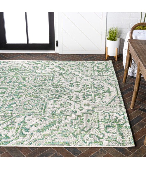 SANTA MONICA Area Rug Estrella Bohemian Medallion Textured Weave Green/Cream 4 ft. x 6 ft. Indoor/Outdoor Area Rug