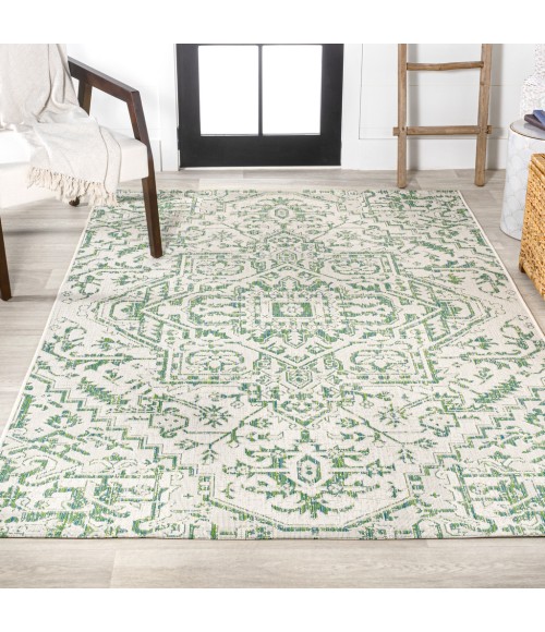 SANTA MONICA Area Rug Estrella Bohemian Medallion Textured Weave Green/Cream 4 ft. x 6 ft. Indoor/Outdoor Area Rug