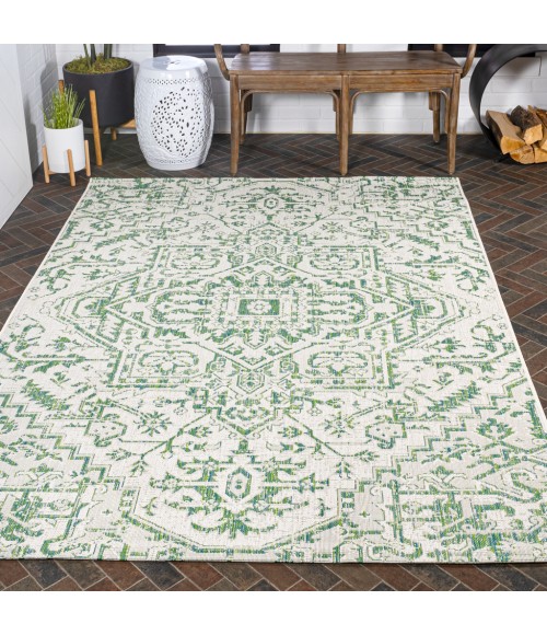SANTA MONICA Area Rug Estrella Bohemian Medallion Textured Weave Green/Cream 4 ft. x 6 ft. Indoor/Outdoor Area Rug
