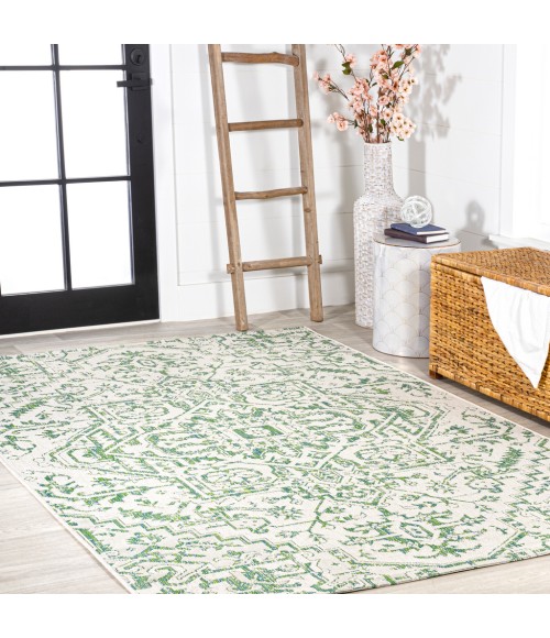 SANTA MONICA Area Rug Estrella Bohemian Medallion Textured Weave Green/Cream 4 ft. x 6 ft. Indoor/Outdoor Area Rug