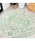 SANTA MONICA Area Rug Estrella Bohemian Medallion Textured Weave Green/Cream 5' Round Indoor/Outdoor Area Rug