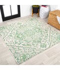 SANTA MONICA Area Rug Estrella Bohemian Medallion Textured Weave Green/Cream 5' Square Indoor/Outdoor Area Rug