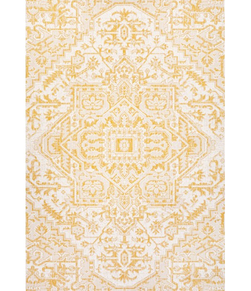 SANTA MONICA Area Rug Estrella Bohemian Medallion Textured Weave Cream/Yellow 4 ft. x 6 ft. Indoor/Outdoor Area Rug
